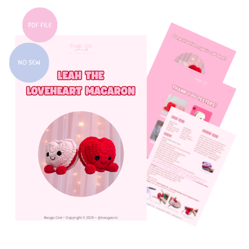 Leah the Loveheart Macaron – Crochet Pattern (PDF Download) No-Sew